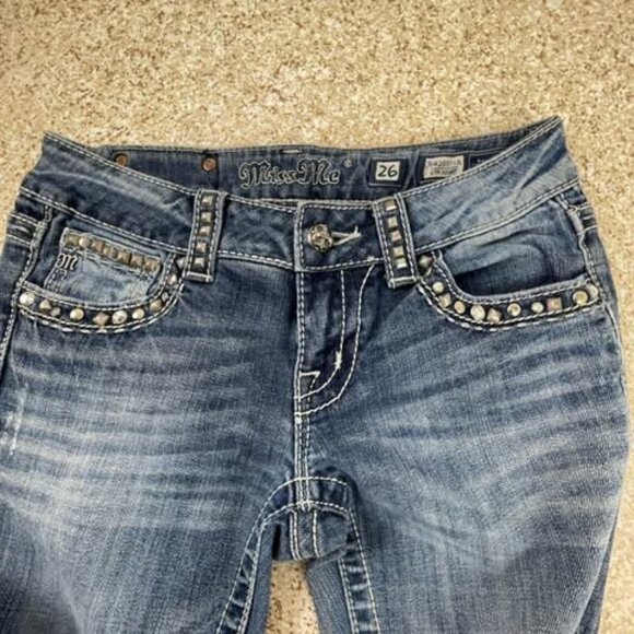 Miss Me Jeans 26 Straight MK 3D Rhinestone Flap Pocket Denim Buckle Exclusive - Picture 3 of 11